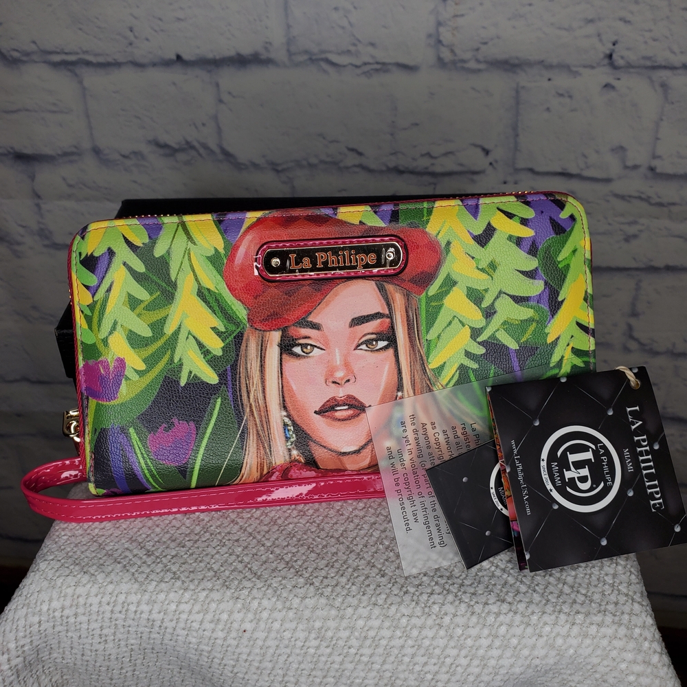 Colorful Women's Wallet with Pink Strap